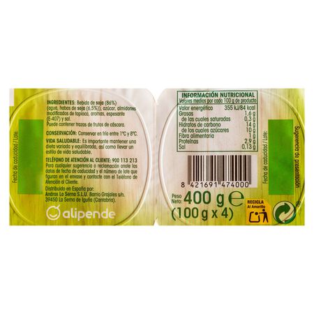 Postre a base de soja Alipende pack 4 vainilla