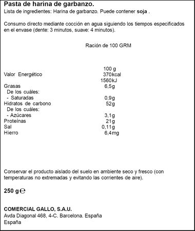 Hélices de garbanzo Gallo Nature 250g