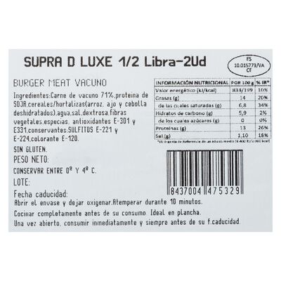 Burger meat de ternera 1/2 libra Miguel Vergara 2 uds