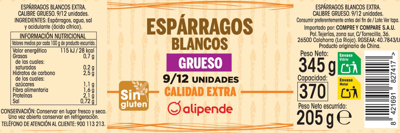 Esparragos blancos grueso Alipende 205g (9/12 piezas)