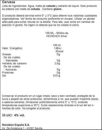 Cerveza rubia especial Heineken Silver lata 33cl