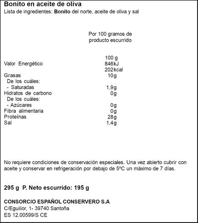 Bonito del norte en aceite de oliva Consorcio 195g
