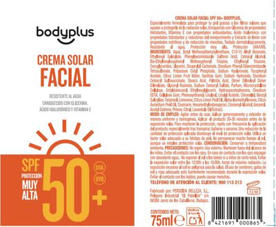 Crema solar facial Bodyplus 75ml FP50