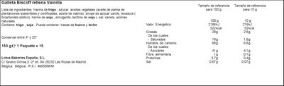 Galleta rellena biscoff Lotus 150g vainilla