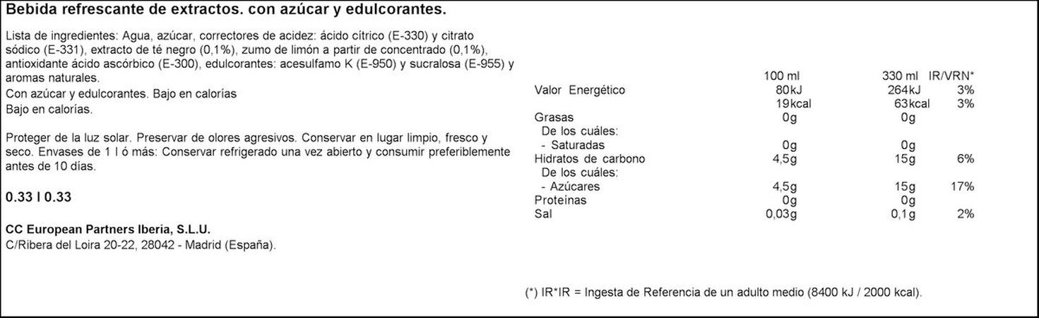 Refresco de té negro Nestea lata 33cl limón