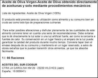 Aceite de oliva virgen Coosur Serie Oro 1l