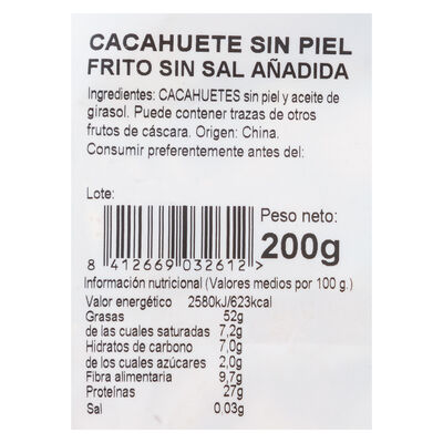 Cacahuete frito sin piel y sin sal Frumesa 200g