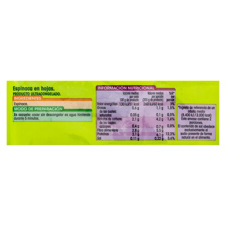 Espinacas en hoja Alipende 400g en porciones