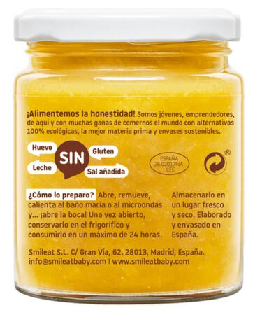 Alimento infantil ecológico con pollo arroz y guisantes Smileat 230 g