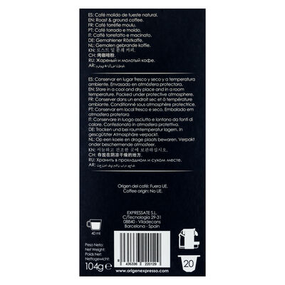 Café intenso intensidad 8 Origen&Sensations 20 cápsulas (sistema Nespresso)