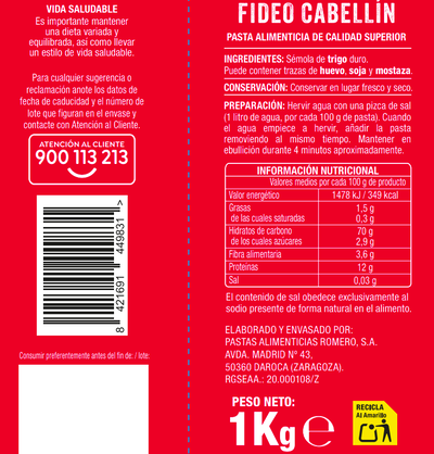 Fideo Alipende 1kg cabell&iacute;n