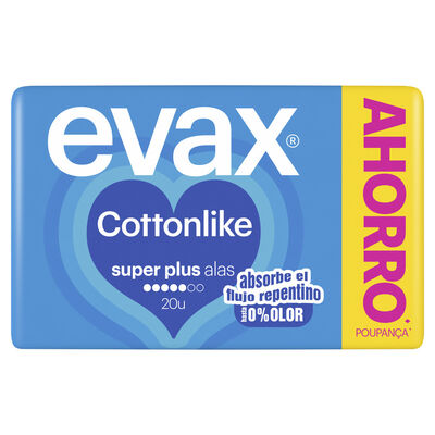 Compresa con alas cottonlike s&uacute;per plus Evax 20 unidades