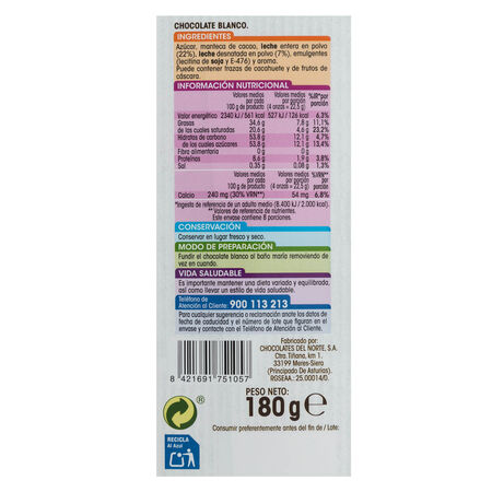 Chocolate blanco sin gluten Alipende 180g para fundir