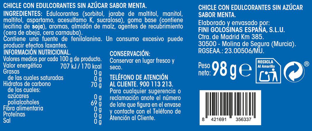 Chicle Alipende sin azúcar bote 98g menta