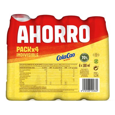 Batido 0% az&uacute;cares a&ntilde;adidos Energy Cola Cao Pack 4