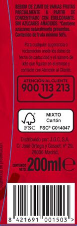 Bebida sin az&uacute;car a&ntilde;adido sabor frutas del bosque Alipende 200 ml