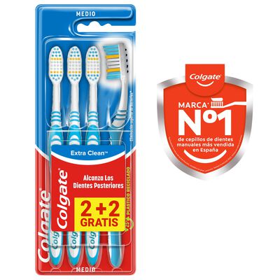 Cepillo de dientes Colgate Extra Clean elimina bacterias bucales, medio 4uds