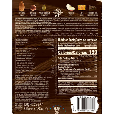 Barritas almendra chocolate negro s/gluten El Almendro 4u
