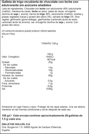 Galleta fina zero chocoleche Gull&oacute;n 150g