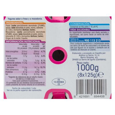 Yogur Alipende pack 8 fresa macedonia