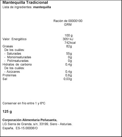Mantequilla pastilla Asturiana 125gr Tradicional