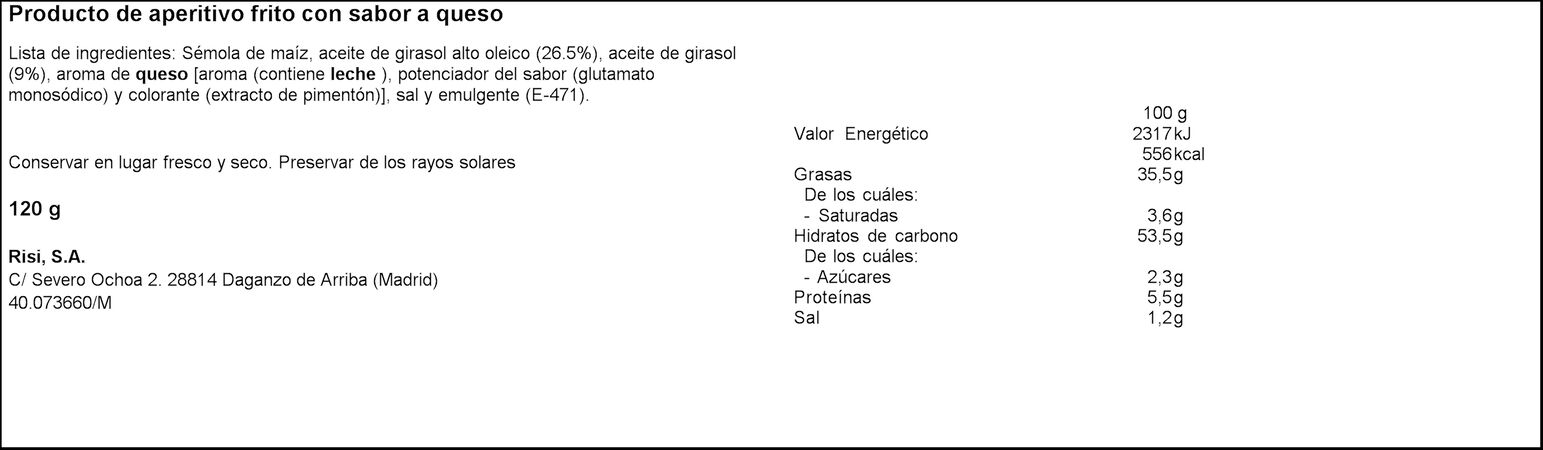 Snack de maíz sin gluten risketos Risi 120g queso