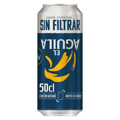 Cerveza rubia especial El Águila Sin filtrar lata 50cl