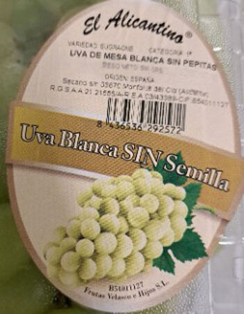 Uva blanca sin semilla bandeja 500g