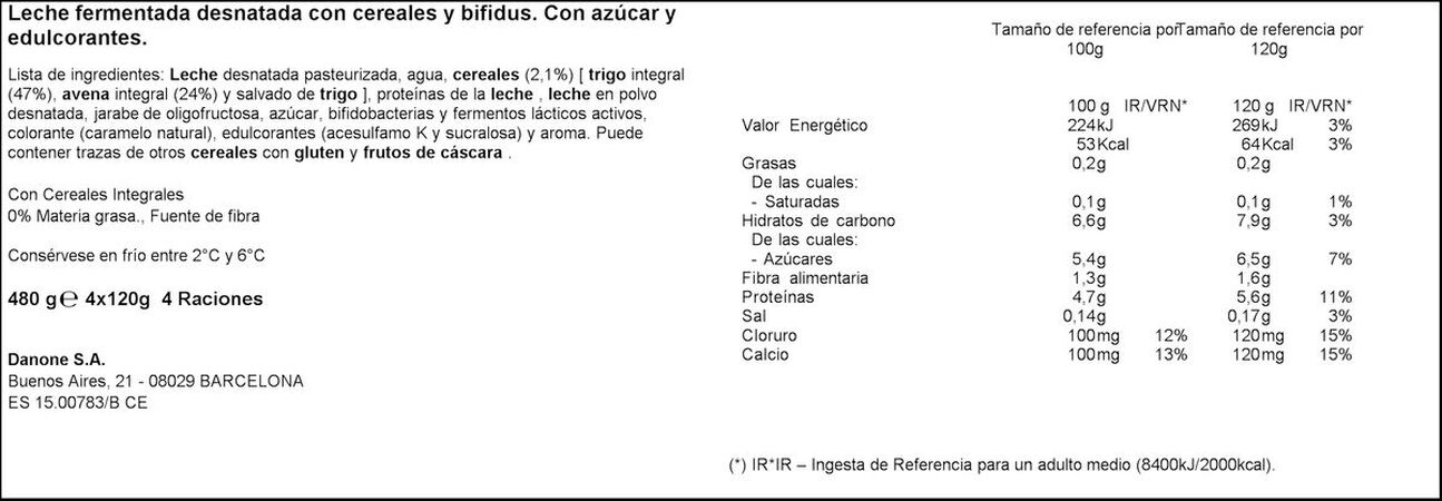 Bífidus Activia fibra 0% pack 4 cereales