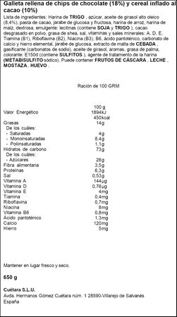 Galletas rellenas Chocoflakes Cu&eacute;tara 650g