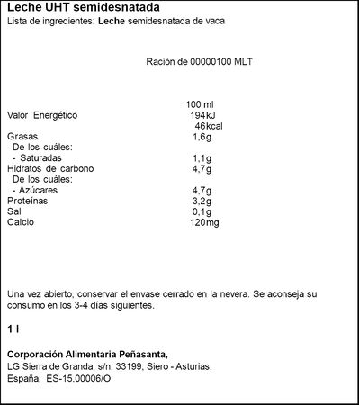 Leche Semidesnatada Central Lechera Asturiana Botella 1 litro