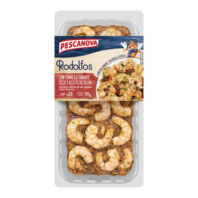Langostinos pelados cocidos con salsa de tomillo y tomate Pescanova 200g