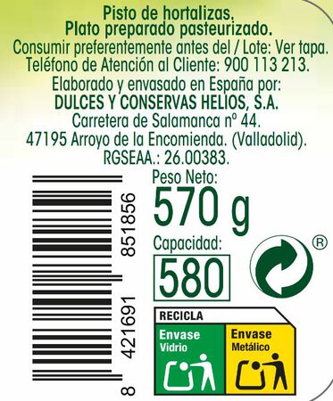 Pisto de hortalizas sin gluten Alipende 570g