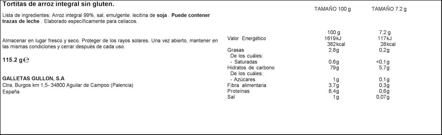 Tortitas de arroz integral Vitalday 115g