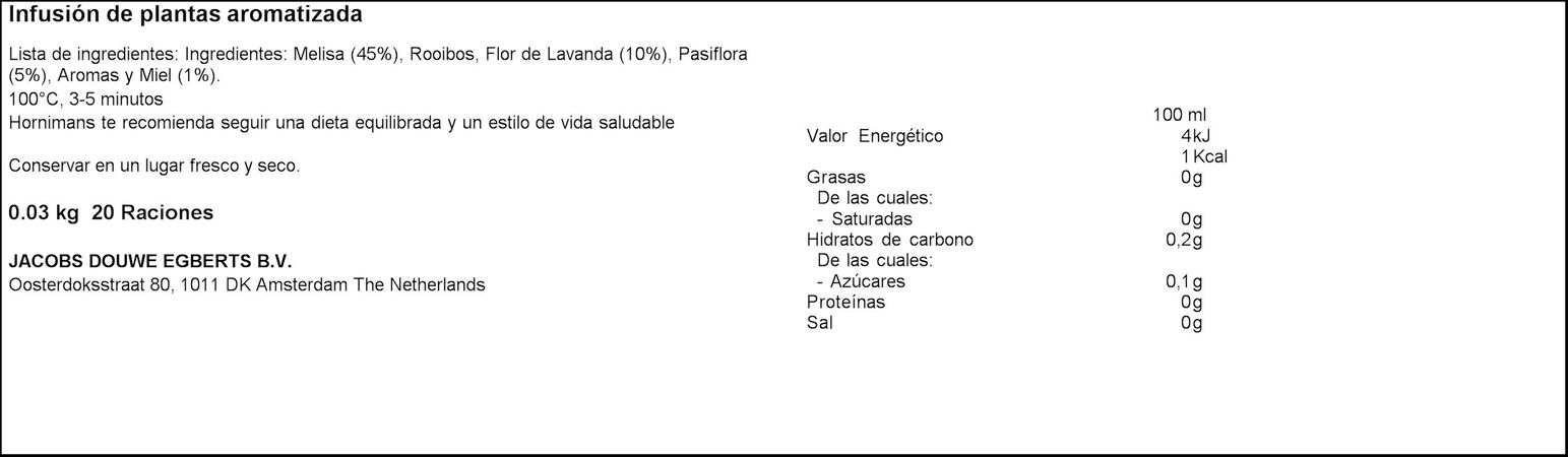 Infusión melisa pasiflora y flor Hornimans 20u
