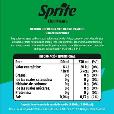 Refresco zero sprite lata de lima lim&oacute;n y menta Sprite 33cl