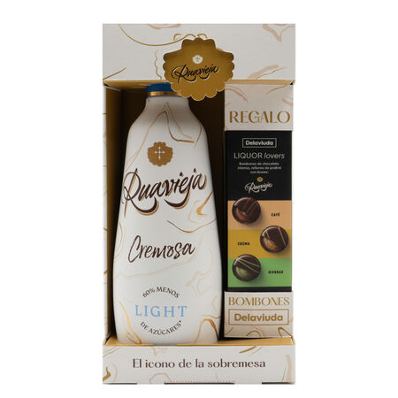 Licor crema light Ruavieja 70cl + Bombones Delaviuda