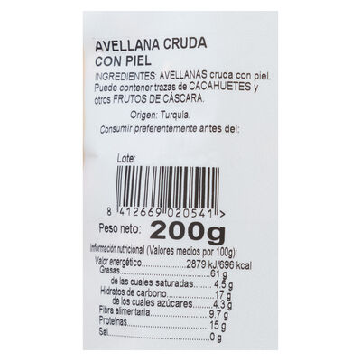 Avellana cruda c/piel Frumesa 200g