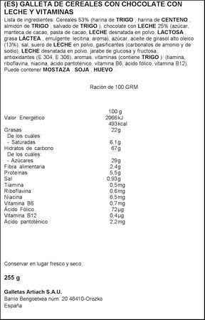 Galletas de chocolate y leche Dinosaurus Artiach 255g