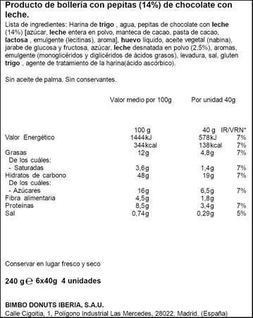 Pastelito Weikis La Bella Easo pepitas chocolate 240g
