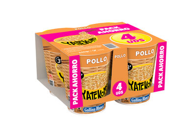 Fideos orientales Pollo Yatekomo pack de 4 vasos de 60g