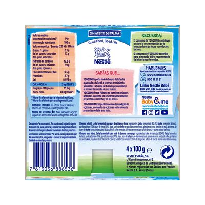 Postre Nestlé Yogolino fresa plátano sin gluten desde 6 meses pack 4