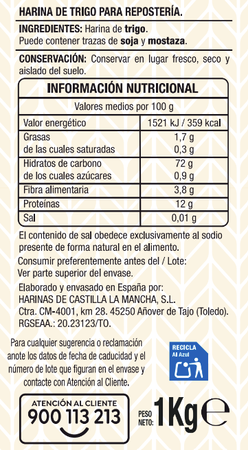 Harina de trigo reposter&iacute;a Alipende 1kg
