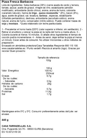Pizza fresca Barbacoa Casa Tarradellas 2x220g
