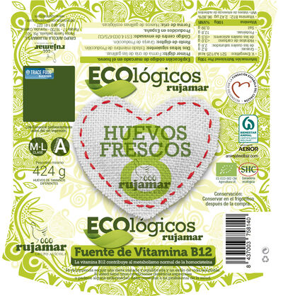 Huevos ecol&oacute;gicos M-L Rujamar 8 unidades