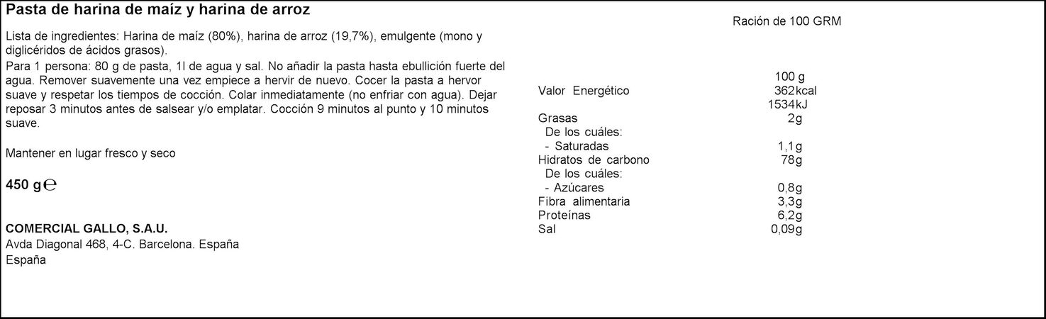 Plumas sin gluten Gallo 450g