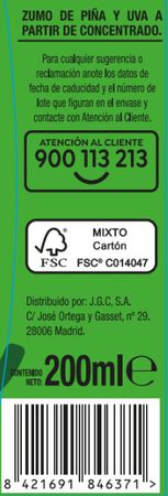 Zumo de pi&ntilde;a y uva Alipende pack 6