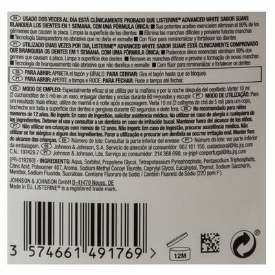 Enjuague bucal Listerine 500ml white suave