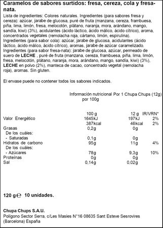 Caramelos de sabores Chupa Chups 10 unidades