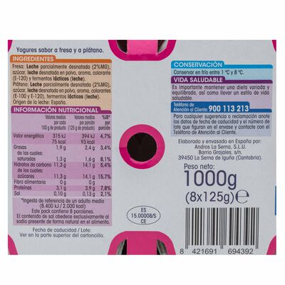Yogur Alipende pack 8 fresa plátano